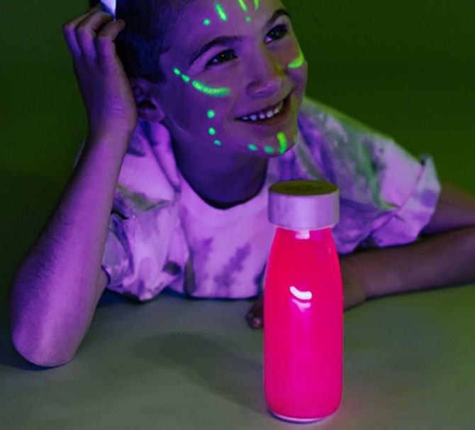 Butelka do integracji sensorycznej świecąca w ciemności Petit Boum - Neon Różowa